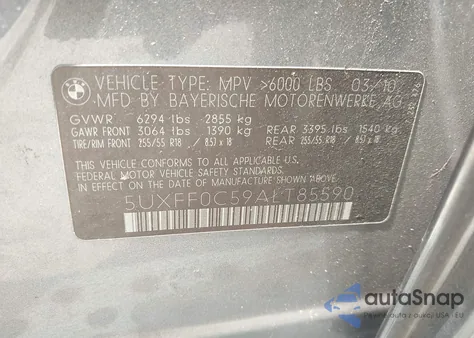 2010 BMW X5 xDrive35D z USA, uszkodzony, nr VIN 5UXFF0C59ALT85590